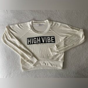 Spiritual Gangster High Vibe Cream Cropped Graphic Sweatshirt made in USA